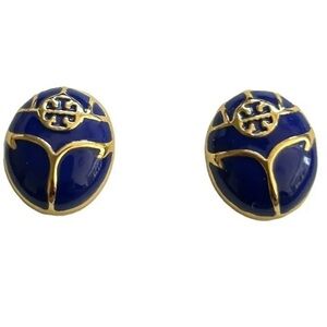 Tory Burch New Blue Enamel Oval Gold-Toned Earrings